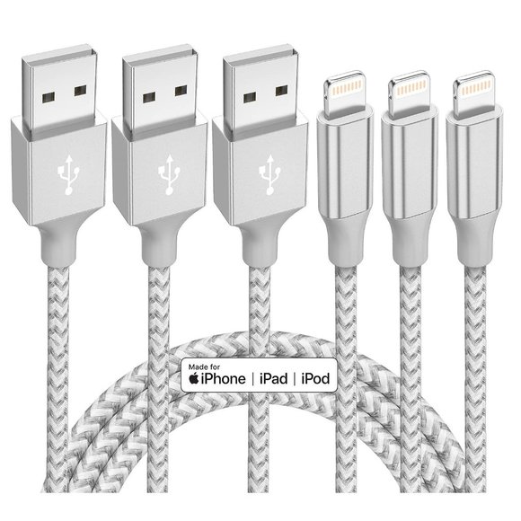 3 Pack 10 ft Apple MFi Certified Lightning Nylon Braided Cable Fast Charging